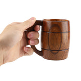 Natural Wooden Beer Cup Retro Big Capacity Tea Water Classic Wood Drinking Mug with Handle - Close-Up Angle