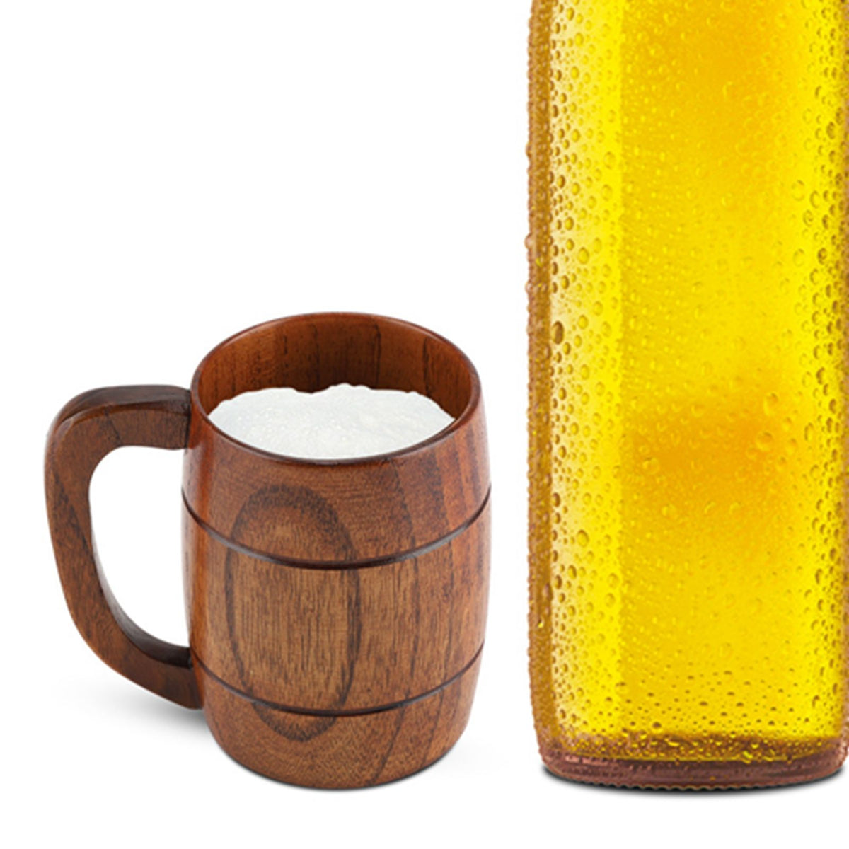 Natural Wooden Beer Cup Retro Big Capacity Tea Water Classic Wood Drinking Mug with Handle