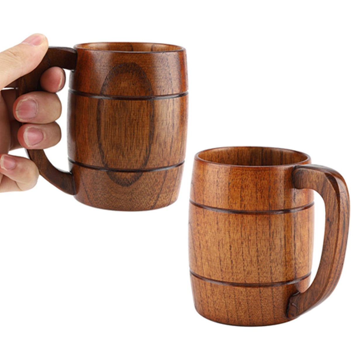 Natural Wooden Beer Cup Retro Big Capacity Tea Water Classic Wood Drinking Mug with Handle
