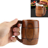 Natural Wooden Beer Cup Retro Big Capacity Tea Water Classic Wood Drinking Mug with Handle - Extra Image