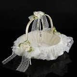 Romantic Lace Flower Girl Basket Bamboo Satin Bowknot Bridal Baskets for Wedding Party Decor - Front View
