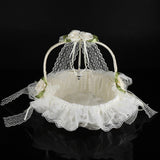 Romantic Lace Flower Girl Basket Bamboo Satin Bowknot Bridal Baskets for Wedding Party Decor - Side View