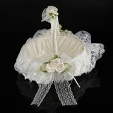 Romantic Lace Flower Girl Basket Bamboo Satin Bowknot Bridal Baskets for Wedding Party Decor - Top-Down View