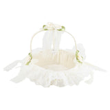 Romantic Lace Flower Girl Basket Bamboo Satin Bowknot Bridal Baskets for Wedding Party Decor