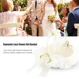 Romantic Lace Flower Girl Basket Bamboo Satin Bowknot Bridal Baskets for Wedding Party Decor - Close-Up Angle