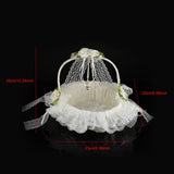 Romantic Lace Flower Girl Basket Bamboo Satin Bowknot Bridal Baskets for Wedding Party Decor - Extra Image