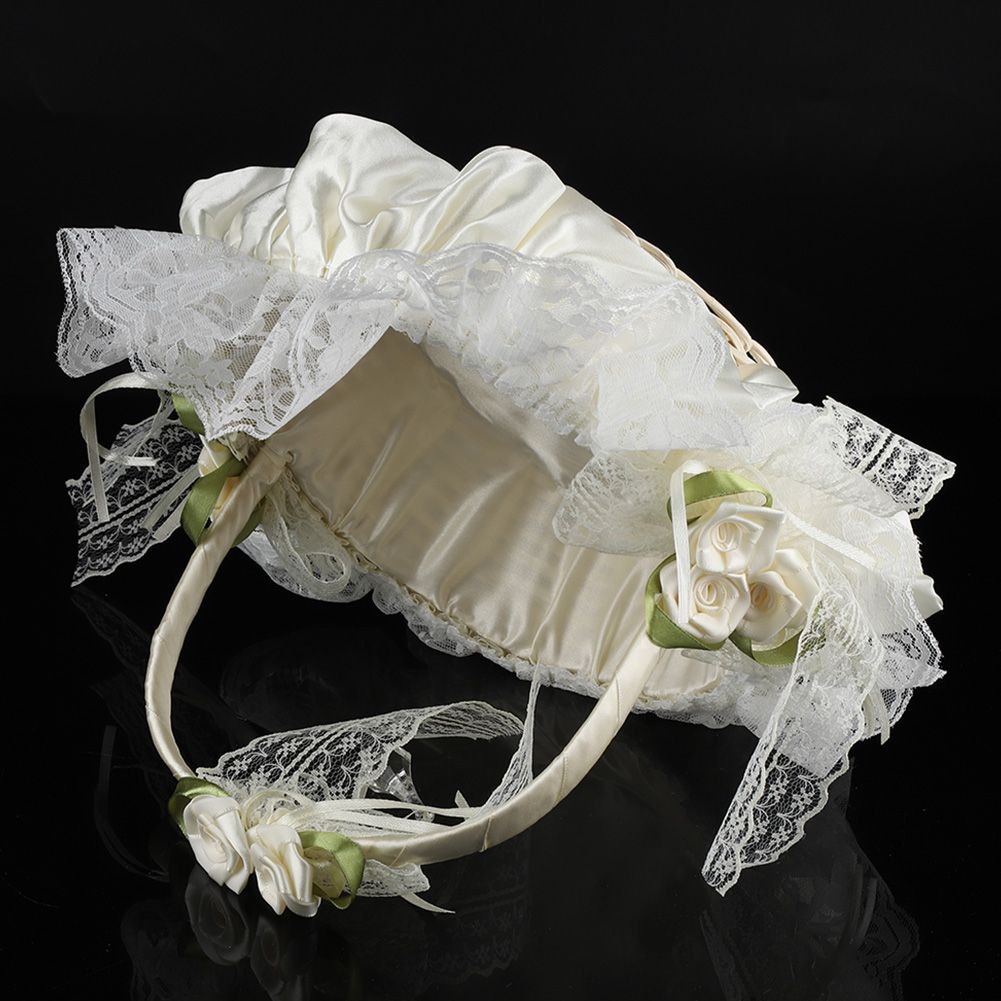 Romantic Lace Flower Girl Basket Bamboo Satin Bowknot Bridal Baskets for Wedding Party Decor