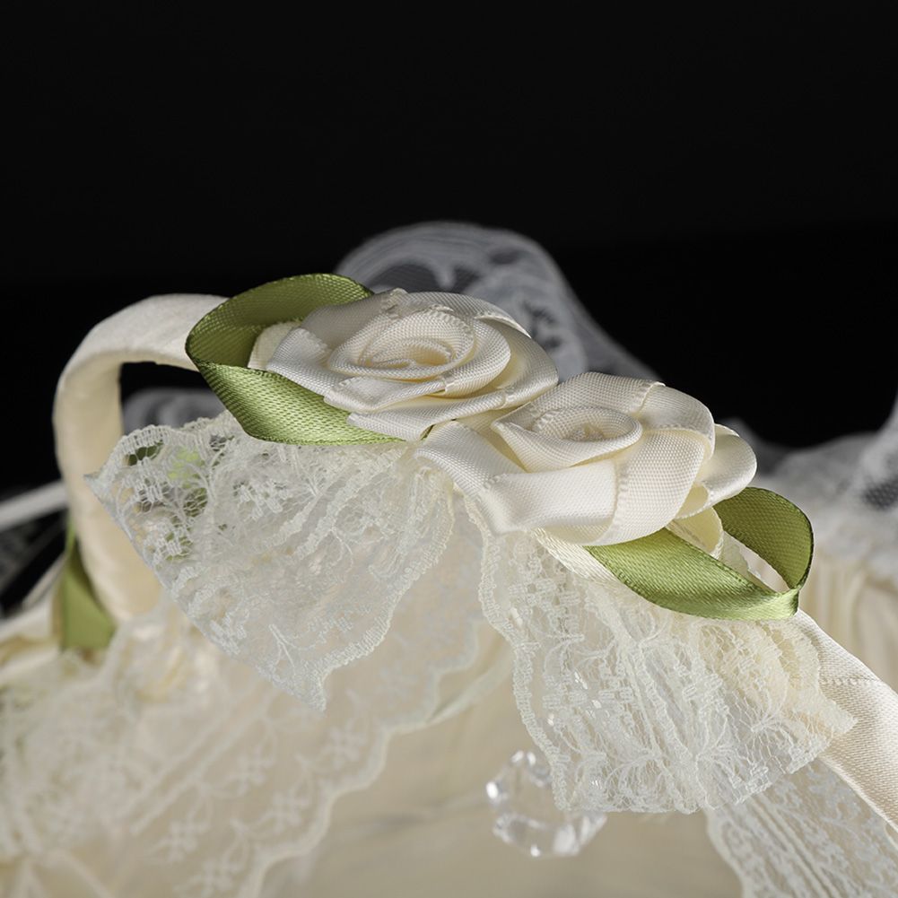 Romantic Lace Flower Girl Basket Bamboo Satin Bowknot Bridal Baskets for Wedding Party Decor