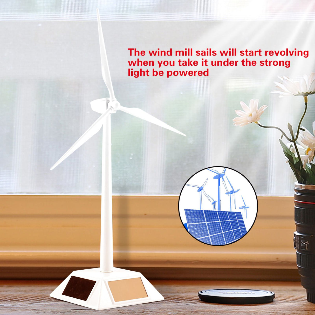 Solar Powered Wind Mill Model Desktop Decor Craft Kids Children Education Learning Toy