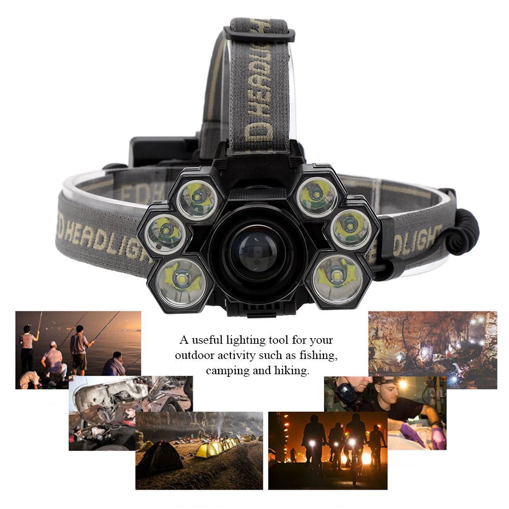 USB Rechargeable 7LED High Bright Headlight Head Torch Lamp for Outdoor Camping Fishing