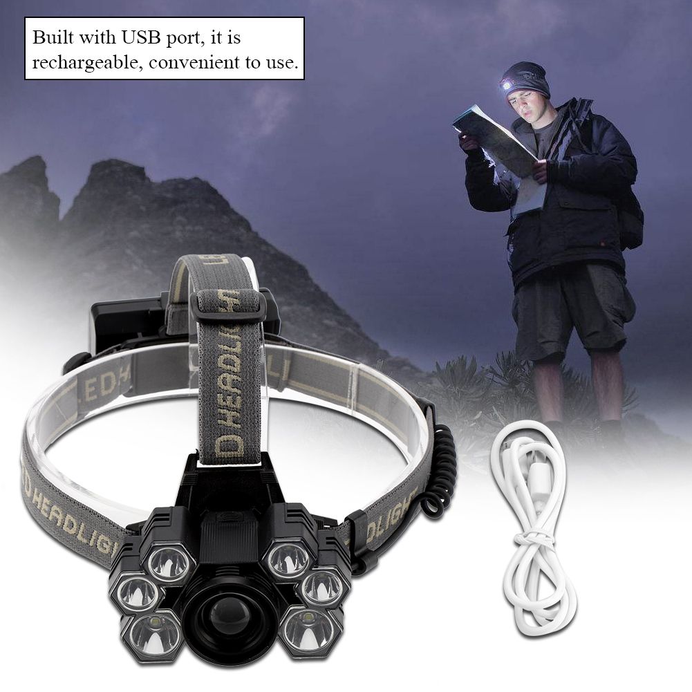 USB Rechargeable 7LED High Bright Headlight Head Torch Lamp for Outdoor Camping Fishing