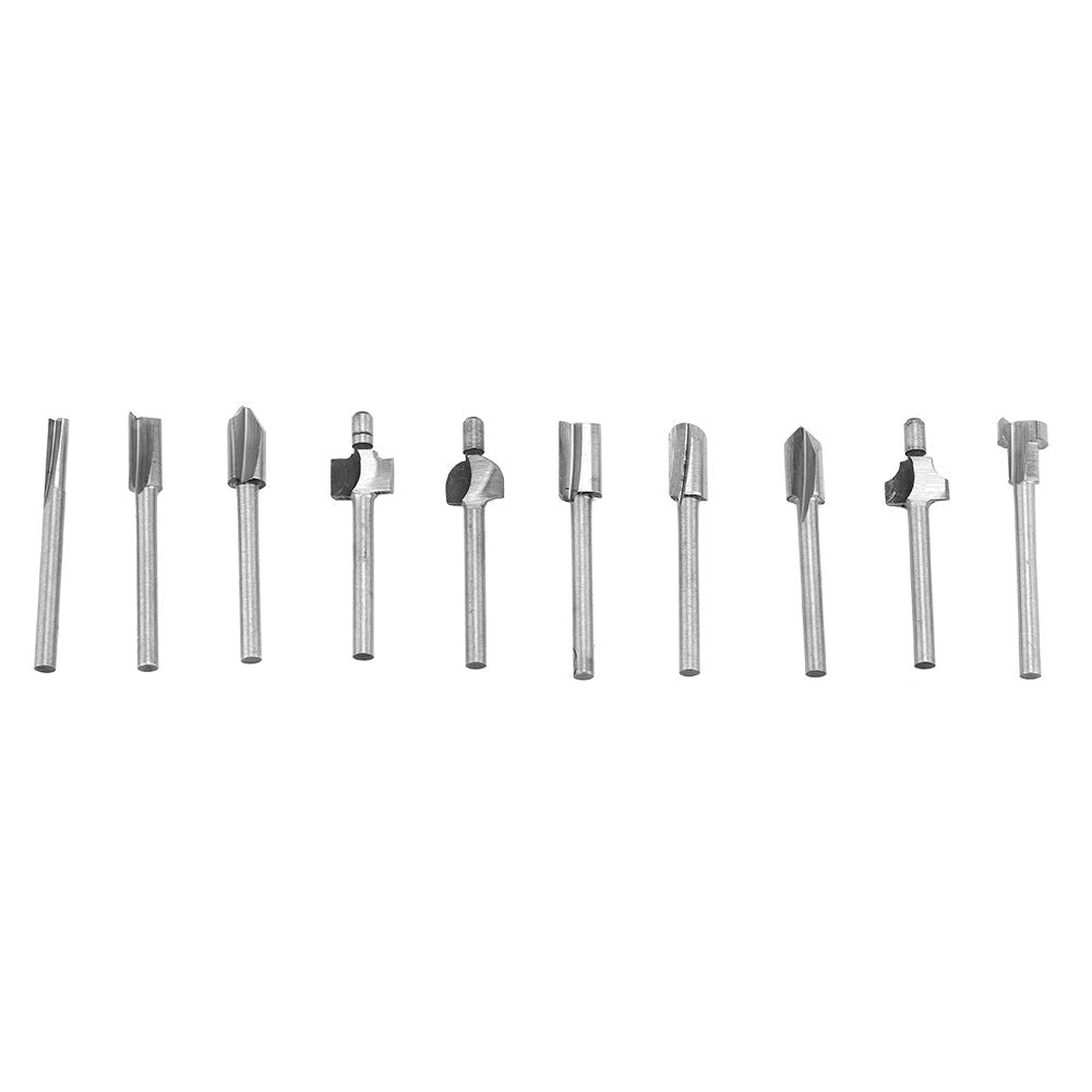 10pcs/Set 1/8in Shank High Speed Steel Milling Cutter Router Bits Woodworking Part Tool