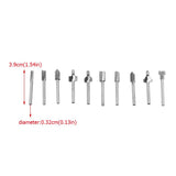 10pcs/Set 1/8in Shank High Speed Steel Milling Cutter Router Bits Woodworking Part Tool