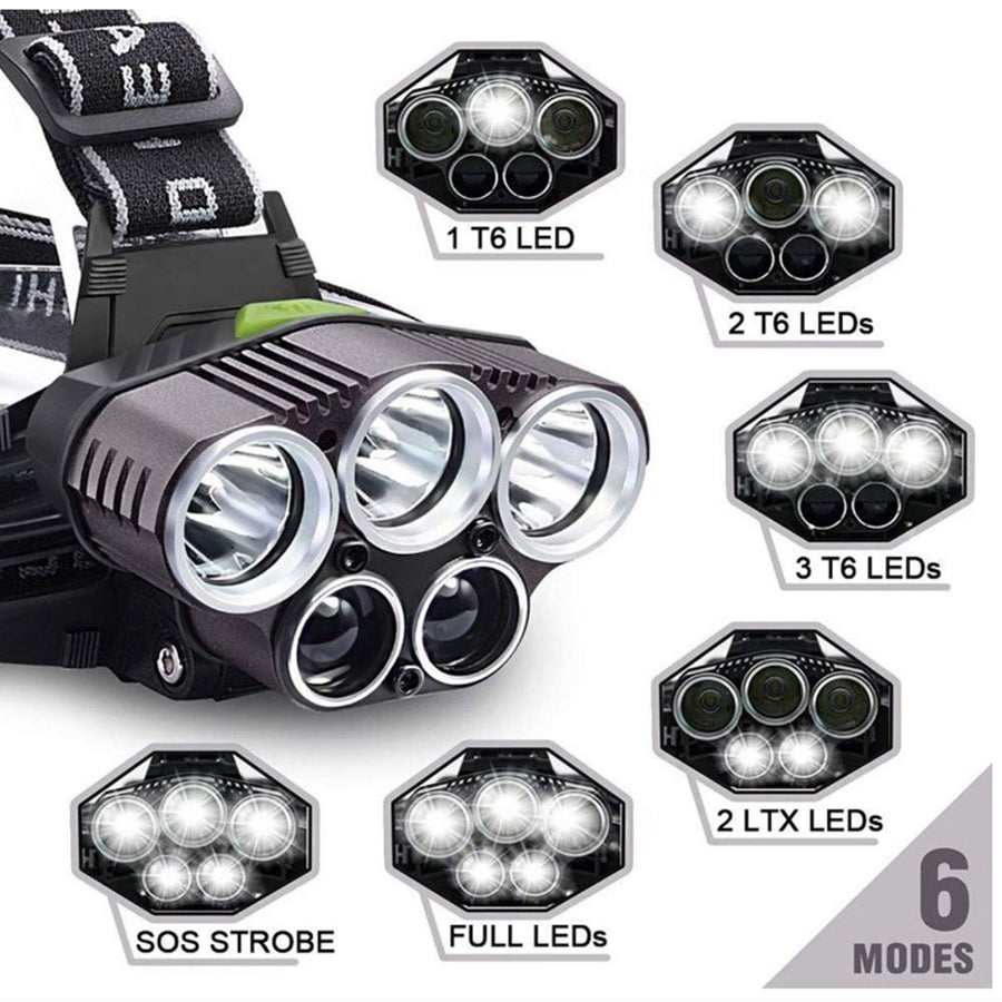 5 LED XM-L T6 XPE Headlight 15000 lumens LED USB Headlamp Camp Hike Emergency Light Fishing Out