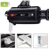 5 LED XM-L T6 XPE Headlight 15000 lumens LED USB Headlamp Camp Hike Emergency Light Fishing Out - 45-Degree Angle