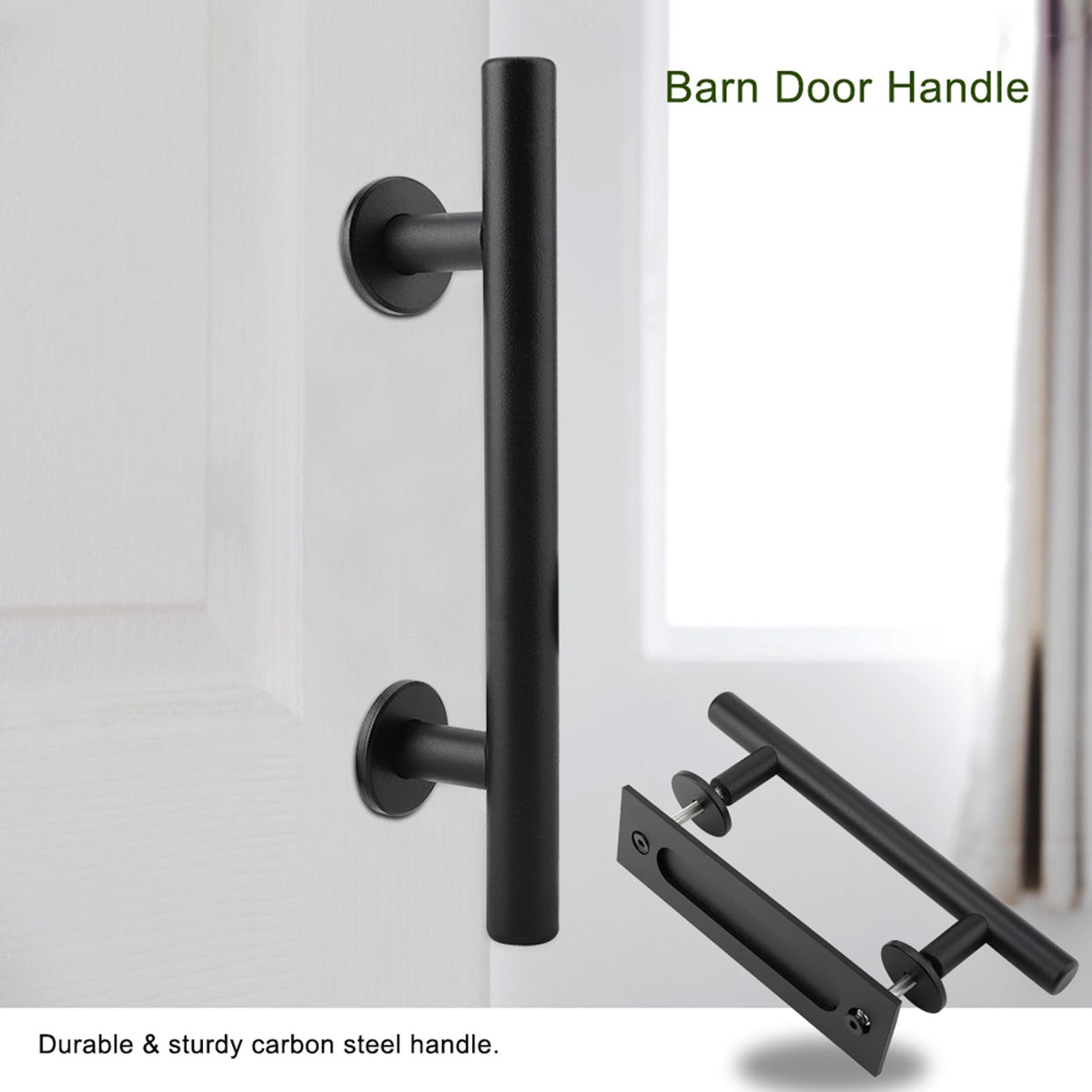 Black Heavy Duty Carbon Steel Sliding Barn Door Closet Pull Handle Wooden Gate Hardware