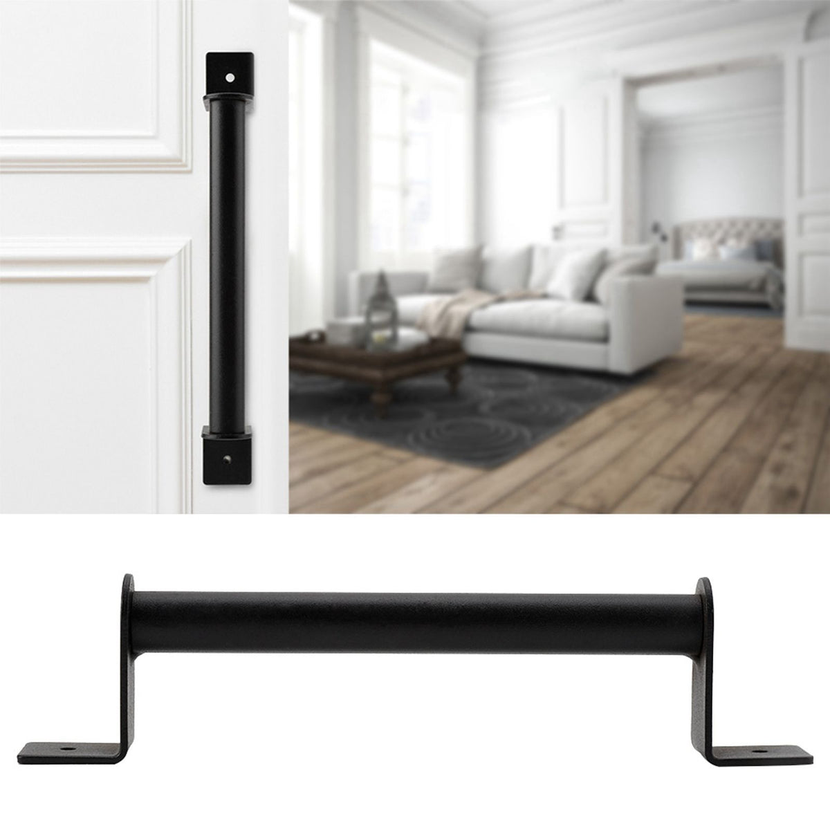Black Heavy Duty Carbon Steel Pull Handle for Sliding Barn Door Closet Wooden Gate Hardware