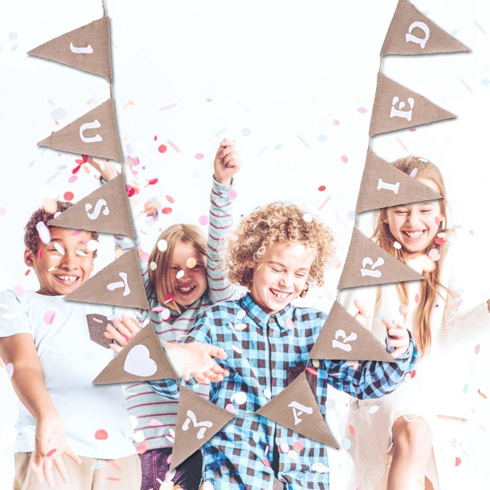 12pcs/ Set Fashionable Cloth Triangle Banner Just Married English Letter for Party Decoration
