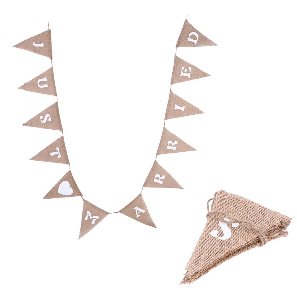 12pcs/ Set Fashionable Cloth Triangle Banner Just Married English Letter for Party Decoration