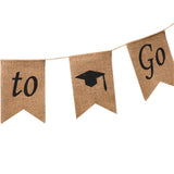 Doctoral Cap Burlap Banner Hanging Linen Swallowtail Flags for Graduation Ceremony Party Decor - Front View