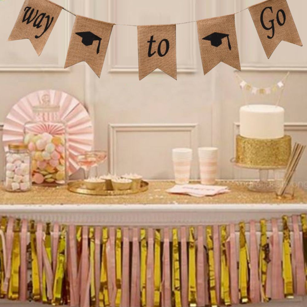 Doctoral Cap Burlap Banner Hanging Linen Swallowtail Flags for Graduation Ceremony Party Decor