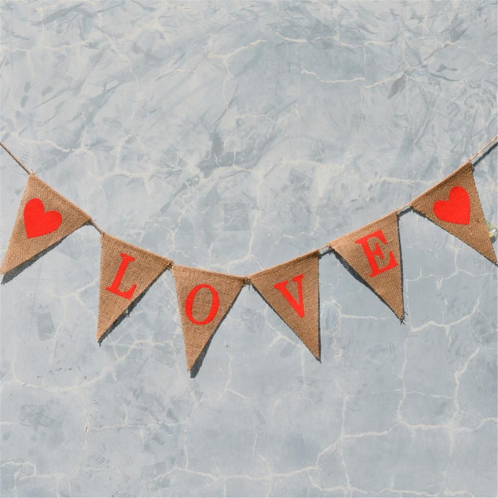 LOVE Triangle Linen Hanging Flags Banner Bunting for Wedding Bridal Shower Proposal Decoration