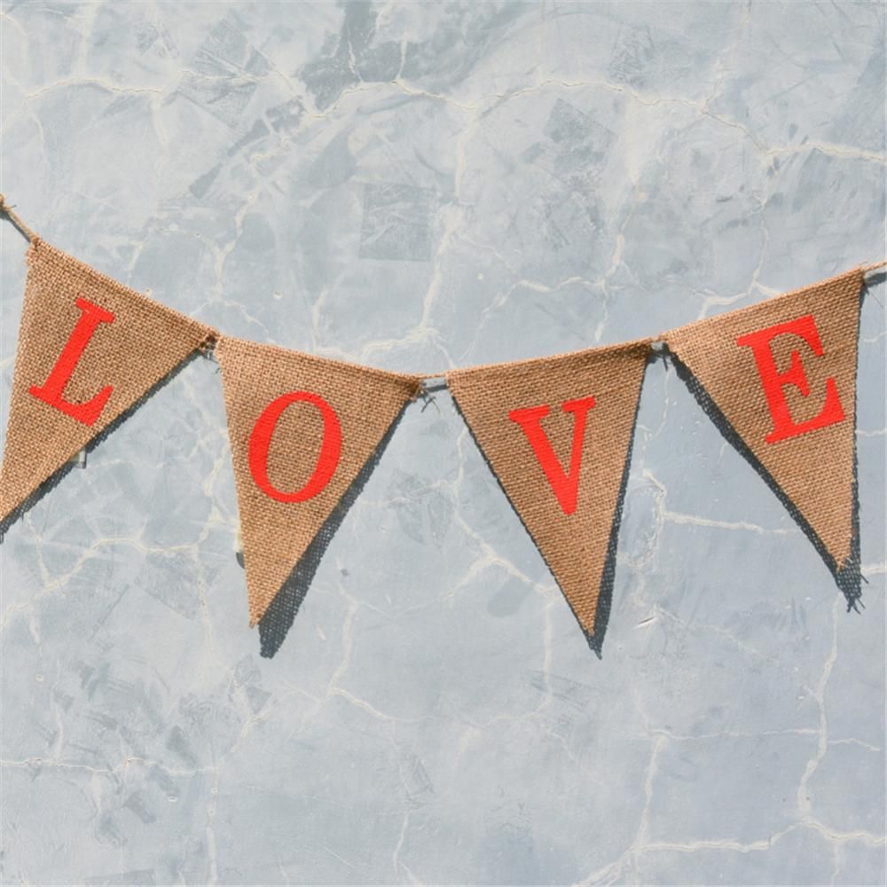 LOVE Triangle Linen Hanging Flags Banner Bunting for Wedding Bridal Shower Proposal Decoration
