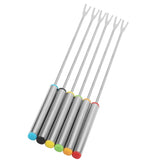 6pcs/Set Stainless Steel Chocolate Cheese Dessert Fondue Pot Forks Kitchen Tool Tableware - 45-Degree Angle