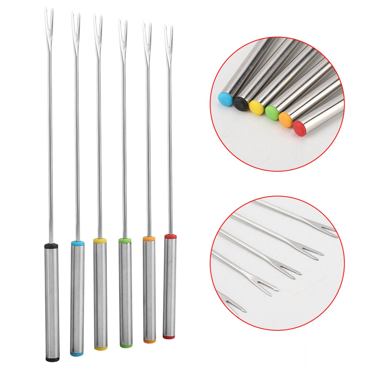 6pcs/Set Stainless Steel Chocolate Cheese Dessert Fondue Pot Forks Kitchen Tool Tableware