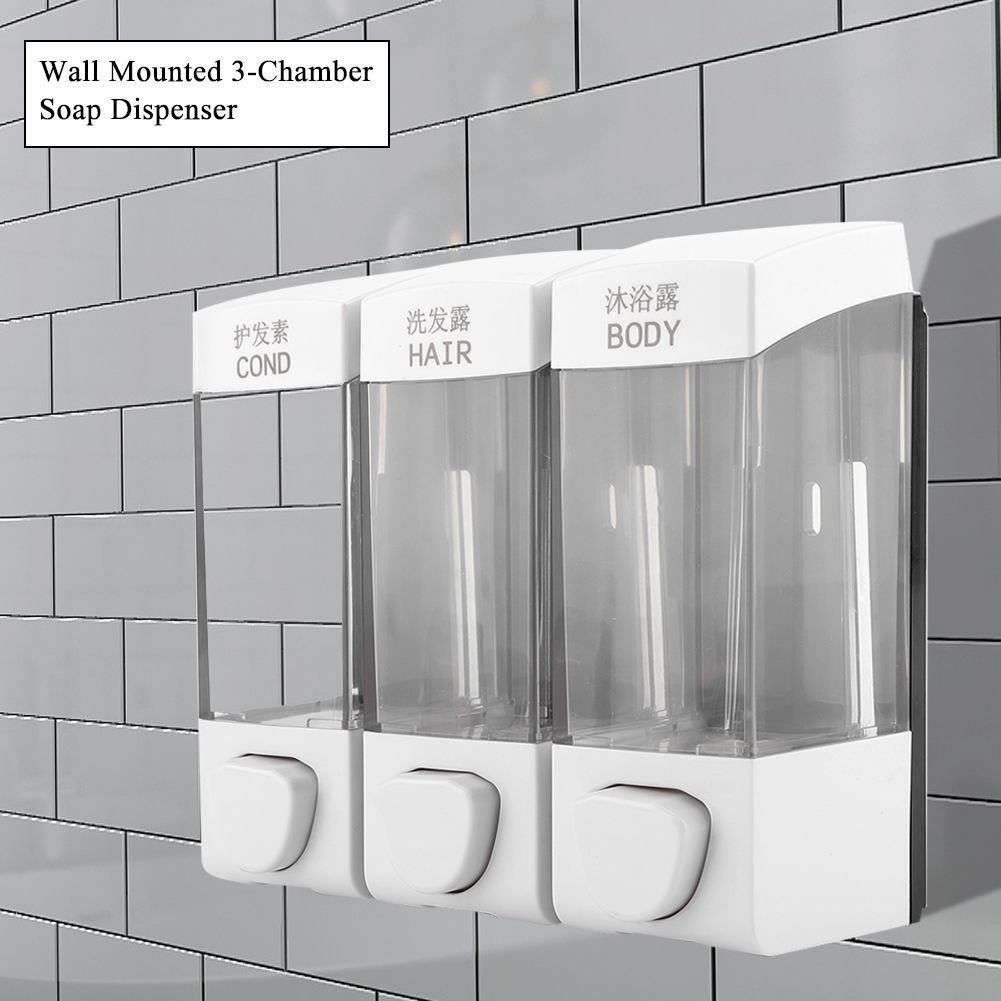 Wall Mounted 3-Chamber Liquid Lotion Shampoo Soap Dispenser Set Bathroom Accessories