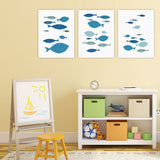 3Pcs Canvas Wall Art Painting Cartoon Fishes Printed Picture Home Office Decor - Front View