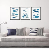3Pcs Canvas Wall Art Painting Cartoon Fishes Printed Picture Home Office Decor - Side View