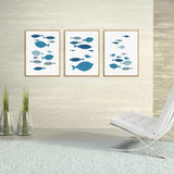 3Pcs Canvas Wall Art Painting Cartoon Fishes Printed Picture Home Office Decor - Top-Down View
