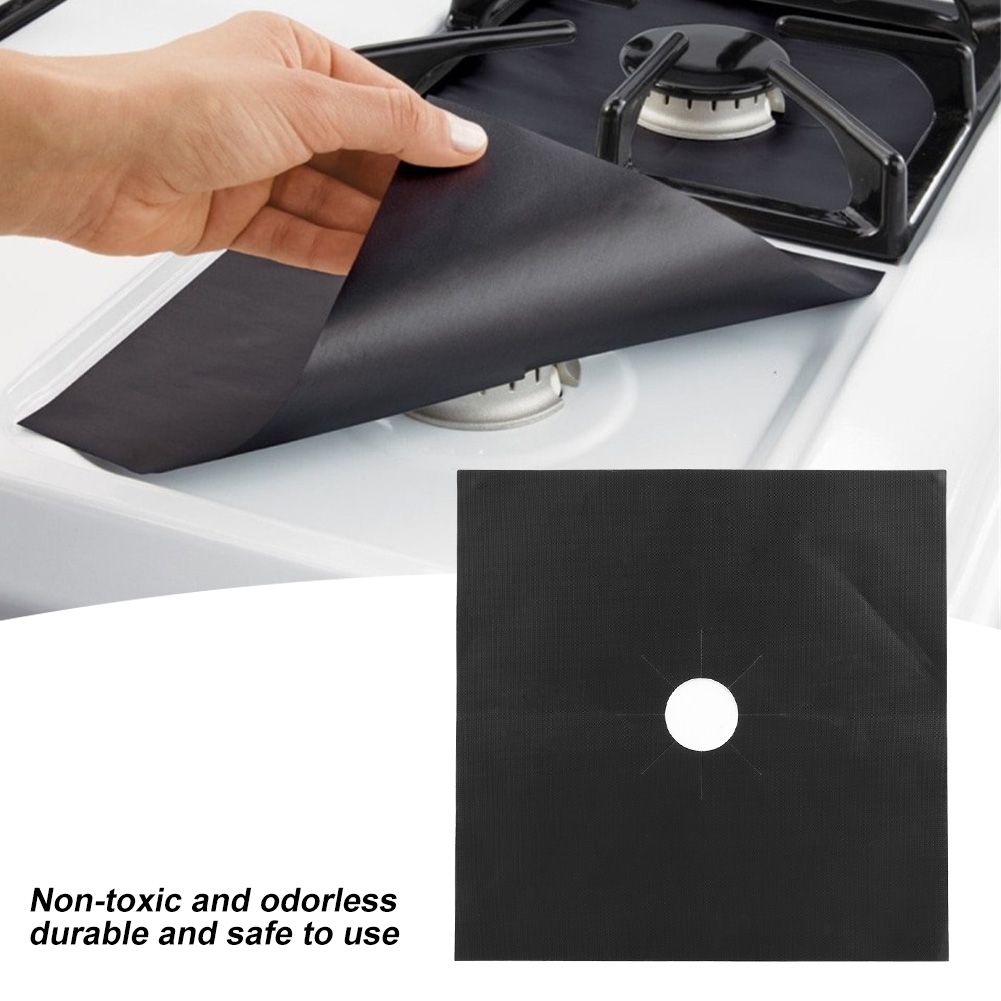 4Pcs Gas Range Stove Burner Covers Protector NOn Stick Oil Protection Mat Kitchen Tool(Black)