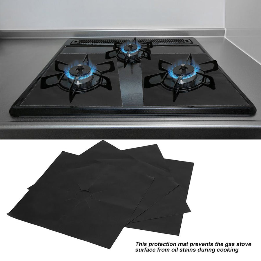 4Pcs Gas Range Stove Burner Covers Protector NOn Stick Oil Protection Mat Kitchen Tool(Black)