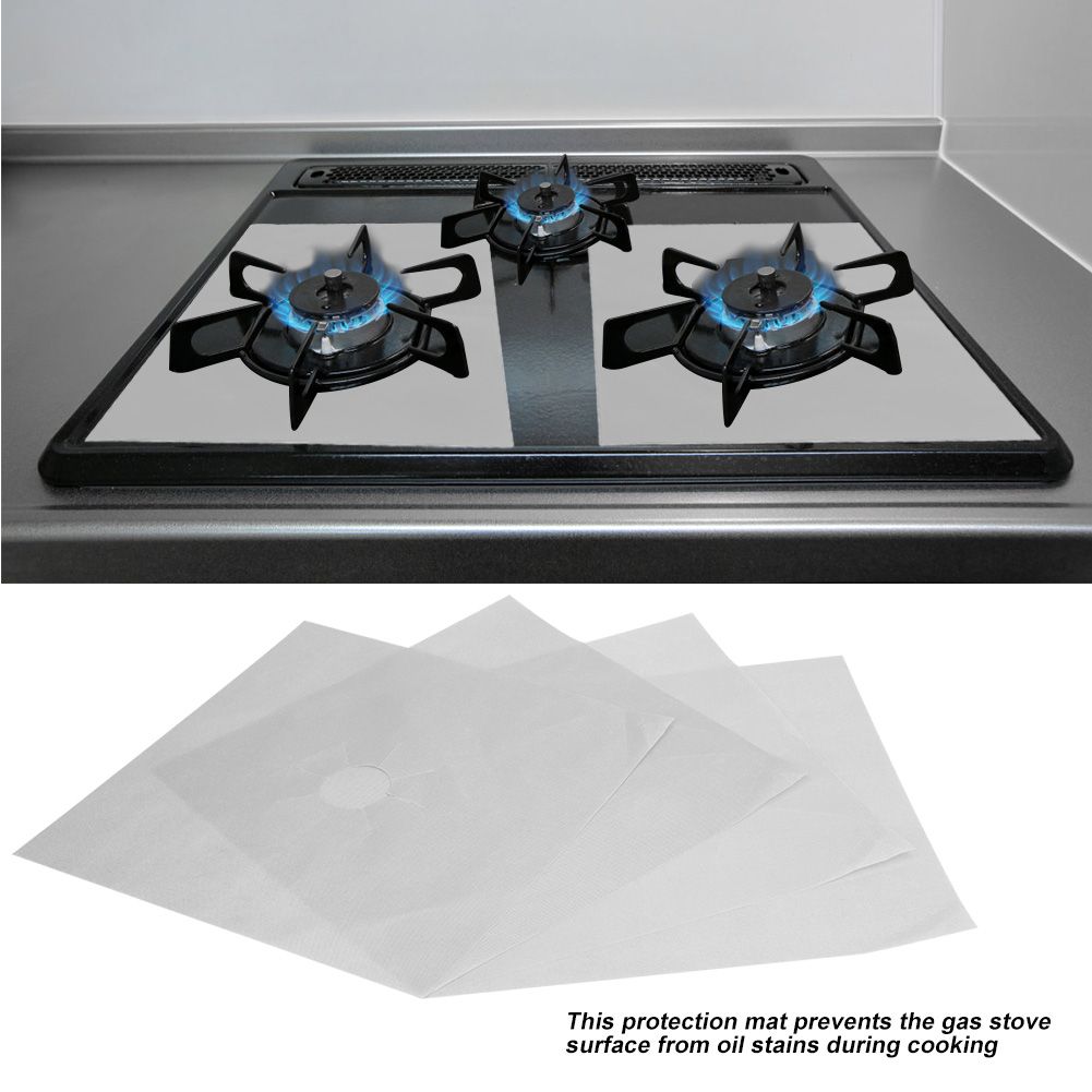 4Pcs Gas Range Stove Burner Covers Protector NOn Stick Oil Protection Mat Kitchen Tool(Silver)