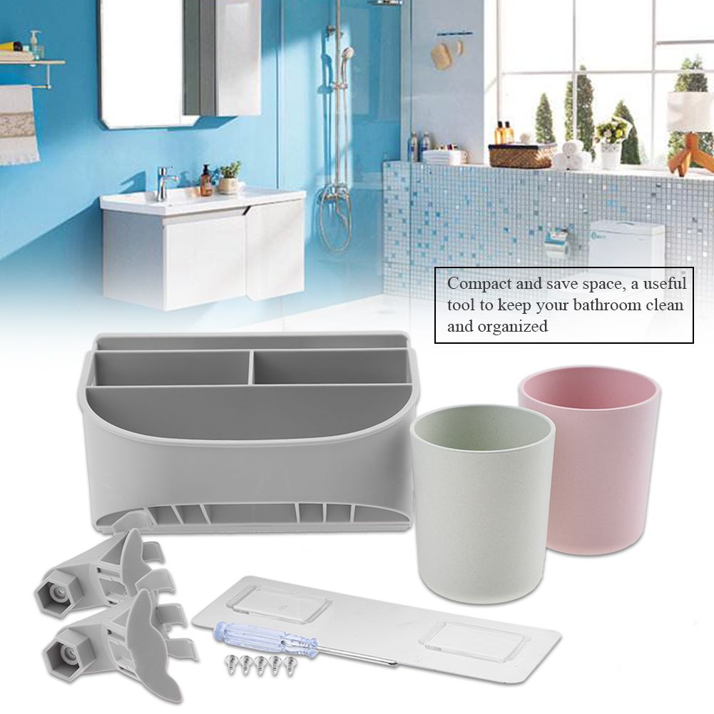 Compact Toothbrush Rack Multi-functional Bathroom Organizer Cosmetic Shaver Storage Holder(#1)