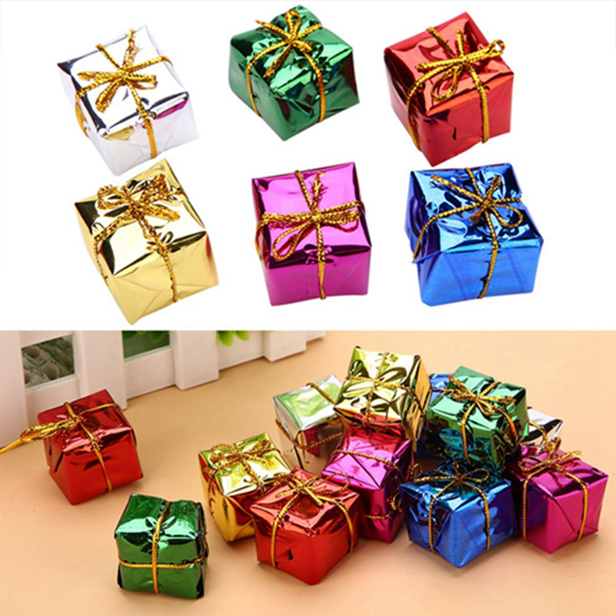 12PCS Gift Box Pendant Hanging Ornament for Christmas Tree Xmas Parties Decor