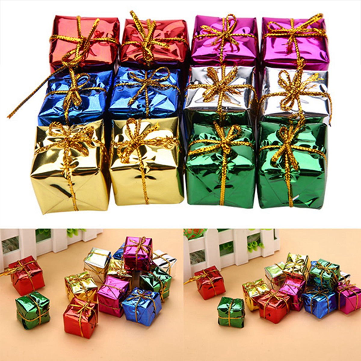 12PCS Gift Box Pendant Hanging Ornament for Christmas Tree Xmas Parties Decor