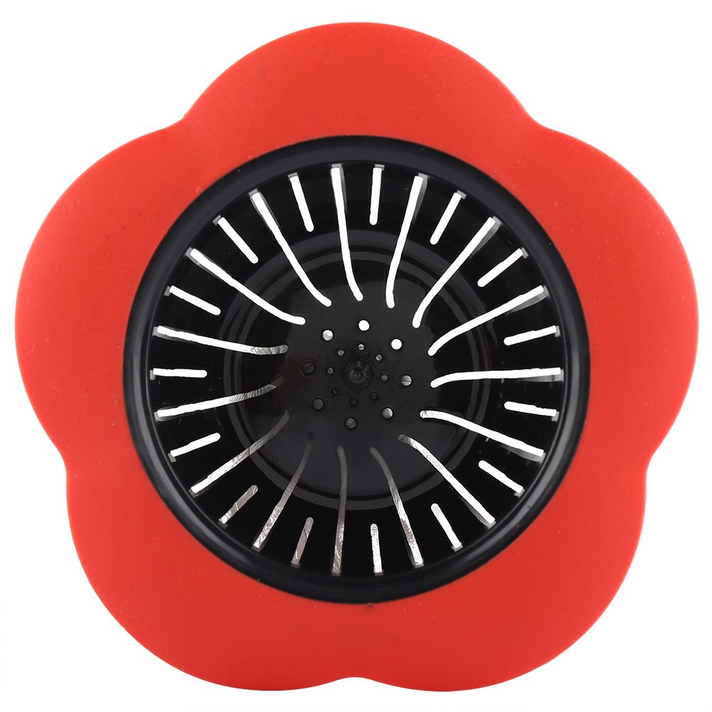 Flower Shaped Plastic Basin Sink Strainer Drain Stopper Kitchen Bathroom Accessories (Red)