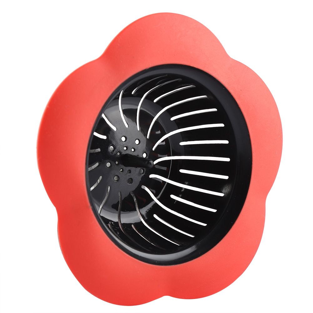 Flower Shaped Plastic Basin Sink Strainer Drain Stopper Kitchen Bathroom Accessories (Red)