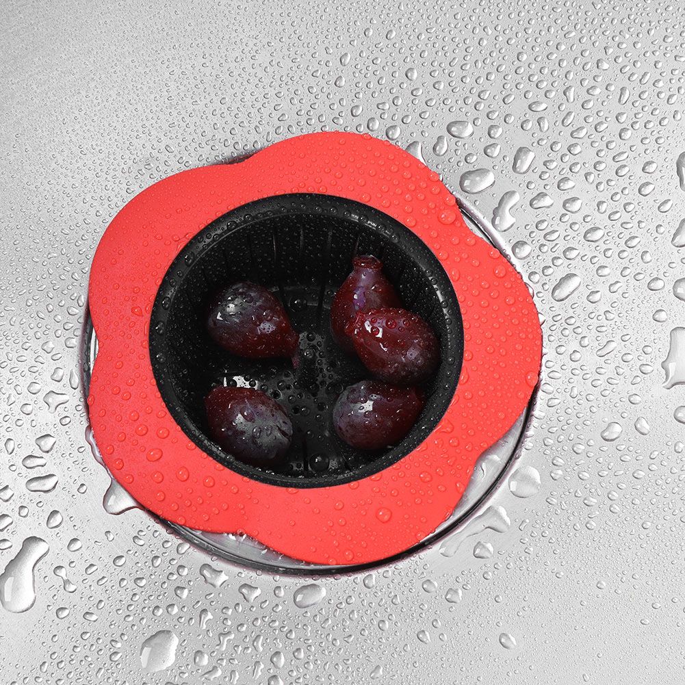 Flower Shaped Plastic Basin Sink Strainer Drain Stopper Kitchen Bathroom Accessories (Red)