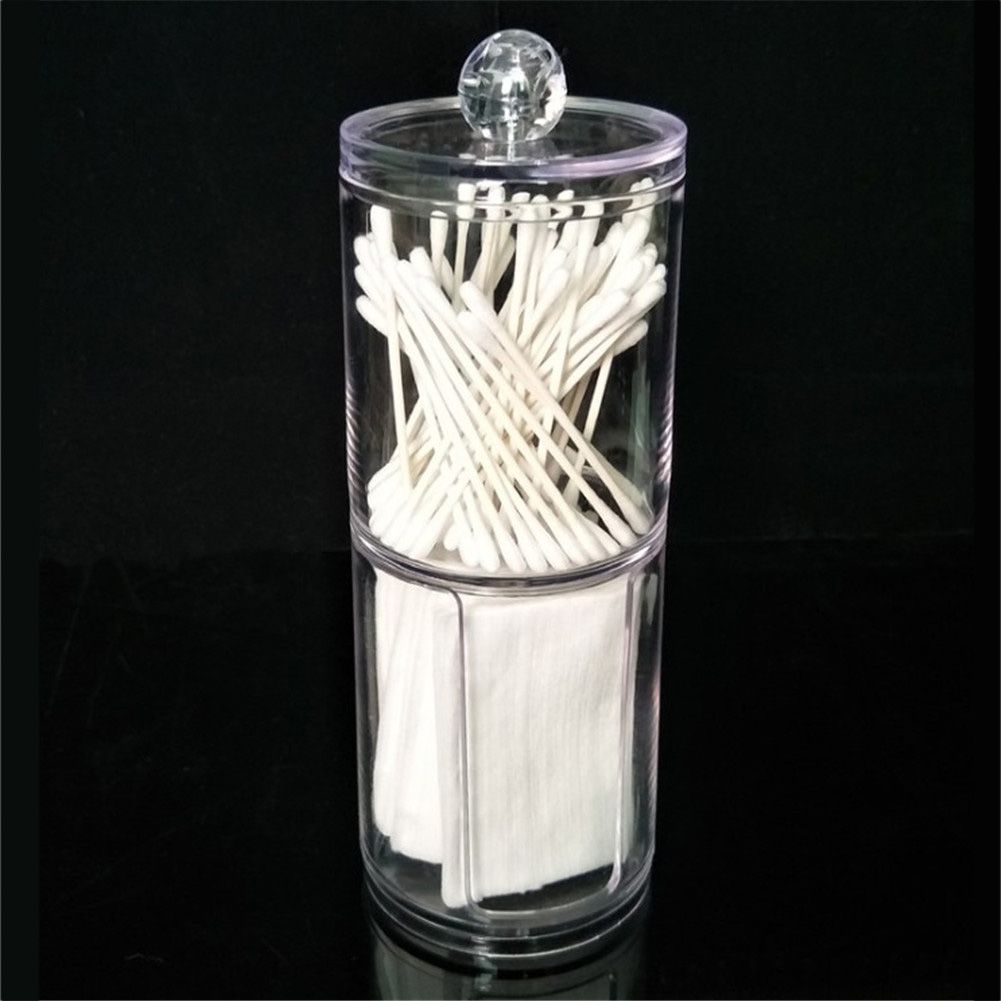 1Pc Acrylic Comestic Plastic Round Box Cotton Pad Swabs Makeup Storage Case