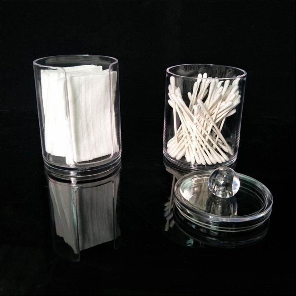1Pc Acrylic Comestic Plastic Round Box Cotton Pad Swabs Makeup Storage Case