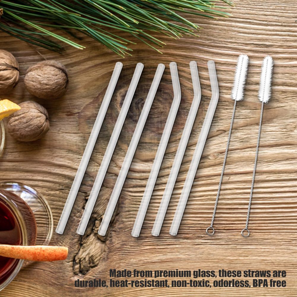 Reusable Eco friendly Glass Drinking Straw with Cleaning Brush Transparent Convenient Tableware