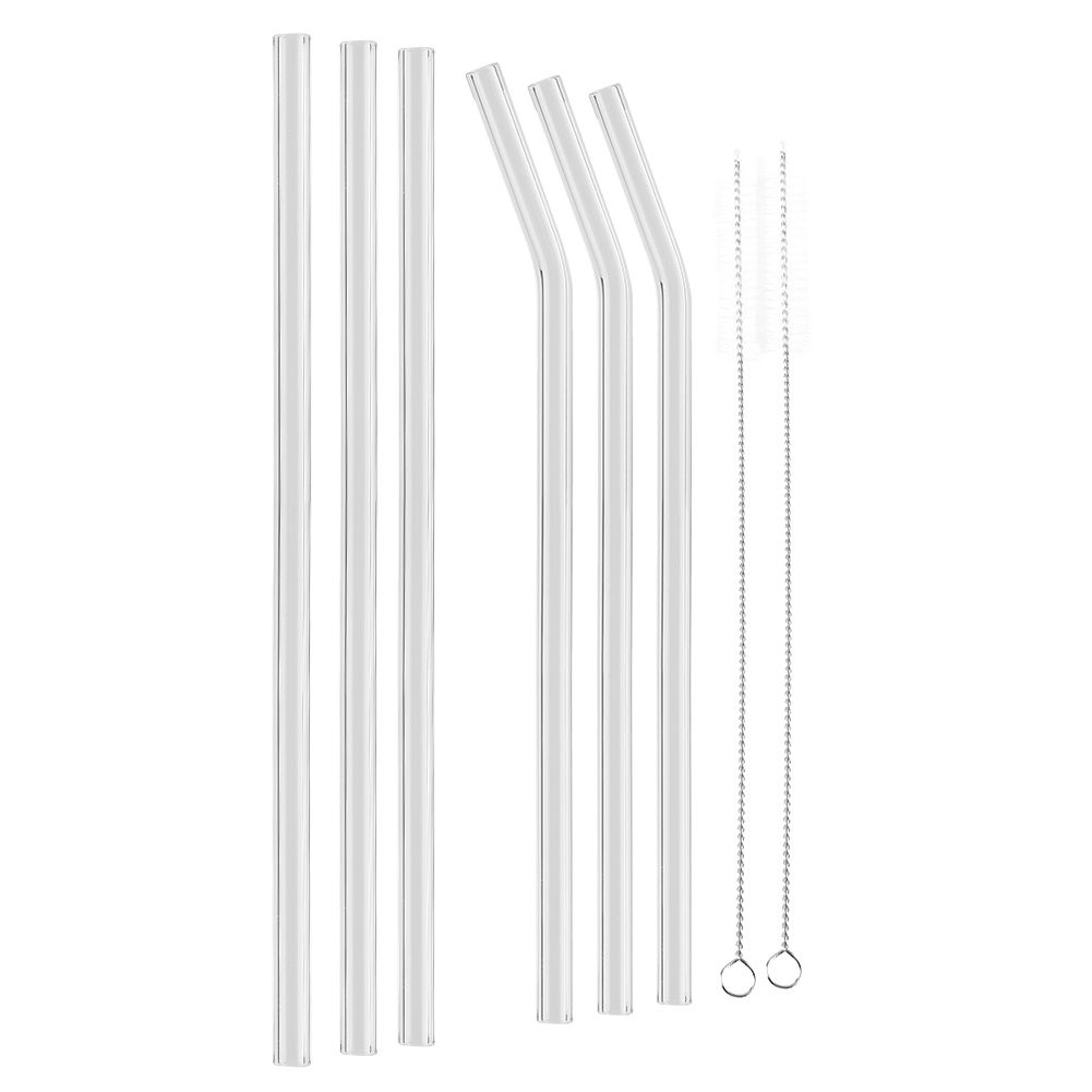 Reusable Eco friendly Glass Drinking Straw with Cleaning Brush Transparent Convenient Tableware