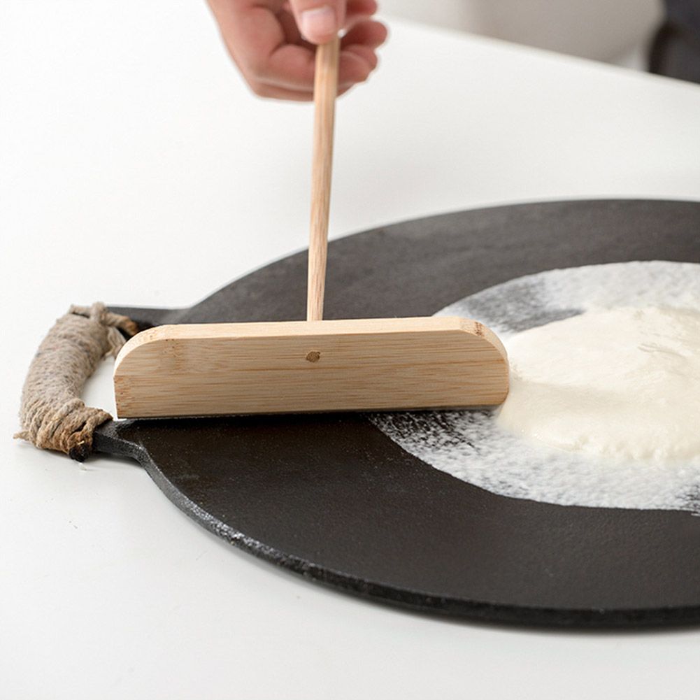 Small Bamboo Portable Washable Pancake Rake with Long Handle Cooking Tool