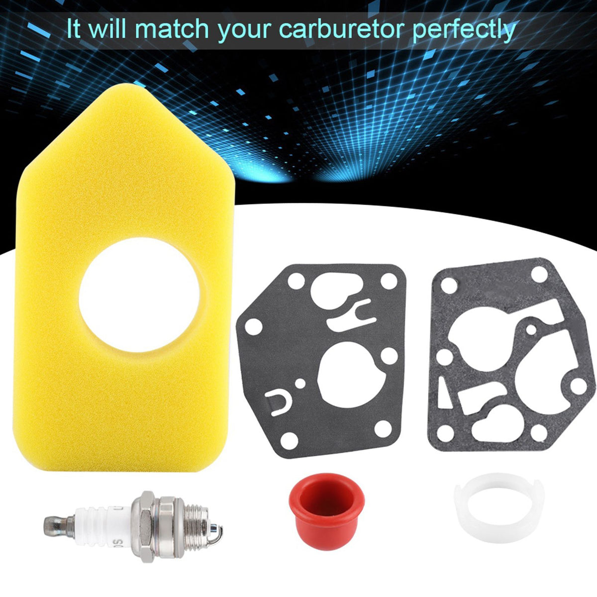 Carburetor Diaphragm Gasket Air Filter Spark Plug Kit for Briggs & Stratton Many Small Engines