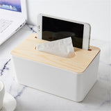 Removable Wood Cover Plastic Tissue Box Holder Storage Organizer for Home Car Office(Rectangle)