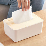 Removable Wood Cover Plastic Tissue Box Holder Storage Organizer for Home Car Office(Rectangle)